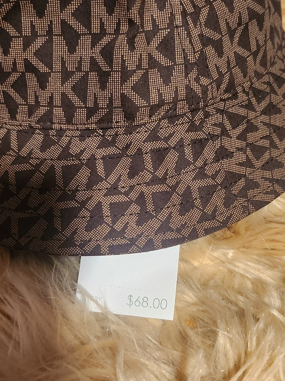 Michael Kors Brown and Tan MK Monogram Bucket Hat
